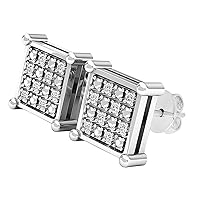 Dazzlingrock Collection 0.09 Carat (ctw) Platinum Plated Round Diamond Mens Hip Hop Iced Stud Earrings, Sterling Silver