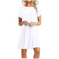 Summer Dresses for Women 2024 Casual Basic Tshirt Dresses Vacation Short Sleeve Crew Neck Plus Size Loose Fit Dresses