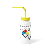 United Scientific™ UniSafe™ Laboratory Grade Wide Mouth LDPE Vented Chemical Wash Bottle, Sodium Hypochlorite, 500mL (16oz), 4-Color, Pack of 6