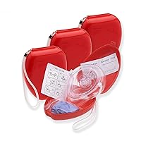 ASA TECHMED 4 Pack First Aid Medical CPR Rescue Mask, Adult/Child Pocket Resuscitator, Hard Case with Wrist Strap, Gloves, Alcohol Prep Pads, One Way Valve CPR Face Shield Kit