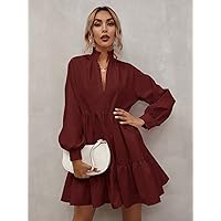 Dresses for Women Women's Dress Notch Neck Smock Dress (Color : Maroon, Size : Large)