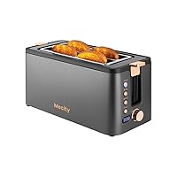 Mecity 4 Slice Toaster, Long Slot Toaster With Warming Rack, Bagel/Defrost/Reheat Functions,Warming Rack, Crumb Tray, 6 Browning Settings, Extra Wide Long Slots, Stainless Steel, 1300W,Grey