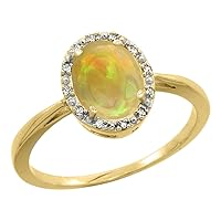 14K White Gold Natural Ethiopian Opal Diamond Halo Engagement Ring Oval 8x6 mm, Size 5-10