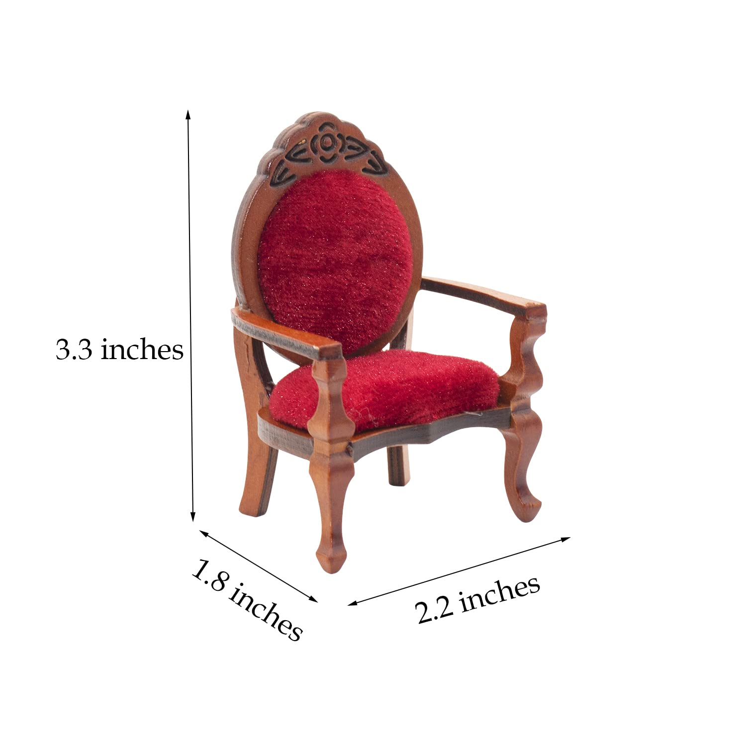 2 PCS 1:12 Miniature House Furniture Wooden Carved Single Sofa Chairs Vintage Red Armchairs for Miniature House Accessories Furniture Decoration Birthday