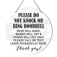 Sleeping Baby Sign Front Door Decor, Farmhouse Round Hanging Sign Decor Do Not Disturb or Knock Ring Wall Decorations Wood Sign for Home, Porch, New Mom Gift, Dogs Will Bark Babies Will Cry