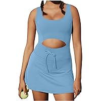 Women 2024 Summer Sleeveless Mini Dress Casual Short Sundress Workout Tennis Athletic Onesie with Built in Shorts Jumpsuits