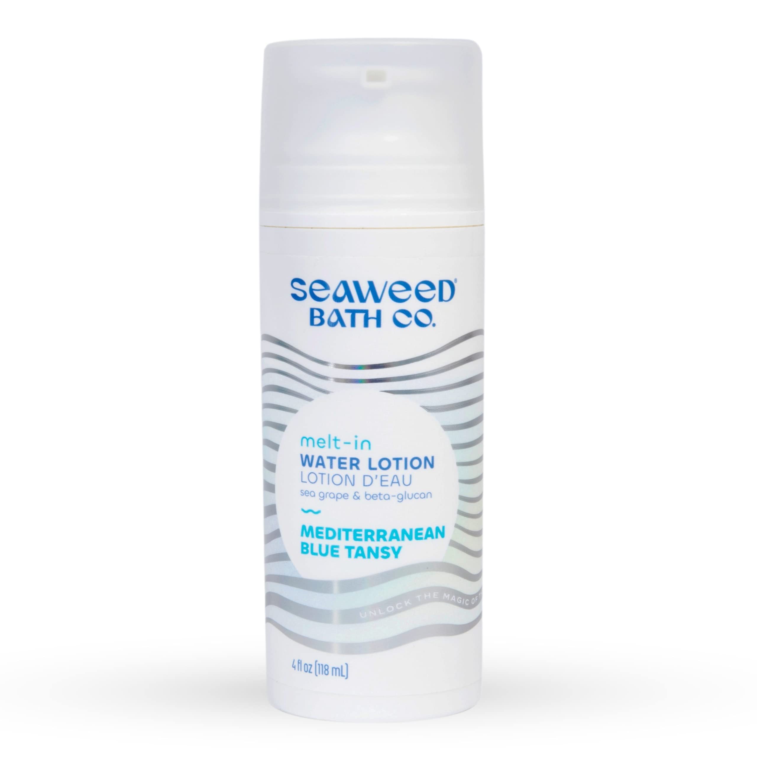 Seaweed Bath Co. Melt-in Water Lotion, Mediterranean Blue Tansy Scent, 4 Ounce, Sustainably Harvested Seaweed, Sea Grape, Beta-Glucan