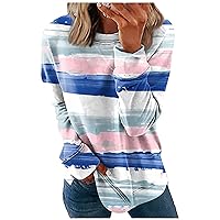 Womens Long Sleeve Tops Dressy Casual Tie Dye Print Shirts Oversized Crewneck Sweatshirt Trendy Winter Clothes
