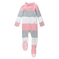 HonestBaby Non-Slip Footed Pajamas One-Piece Sleeper Jumpsuit Zip-Front Pjs 100% Organic Cotton for Baby Girls
