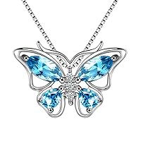 Aurora Tears Butterfly Jewelry,Women 925 Sterling Silver Butterflies Birthstone Pendant Necklace/Earrings/Rings Wedding Gift