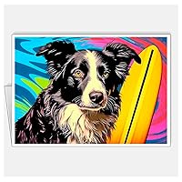 Assortment All Occasion Greeting Cards, Matte White, Dogs Surfers Pop Art, (8 Cards) Size A6 105 x 148 mm 4.1 x 5.8 in #5 (Border Collie Dog Surfer 3)