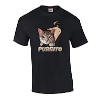Funny Purrito Cat in Burrito Graphic Adult Short Sleeve T-Shirt-Large Black