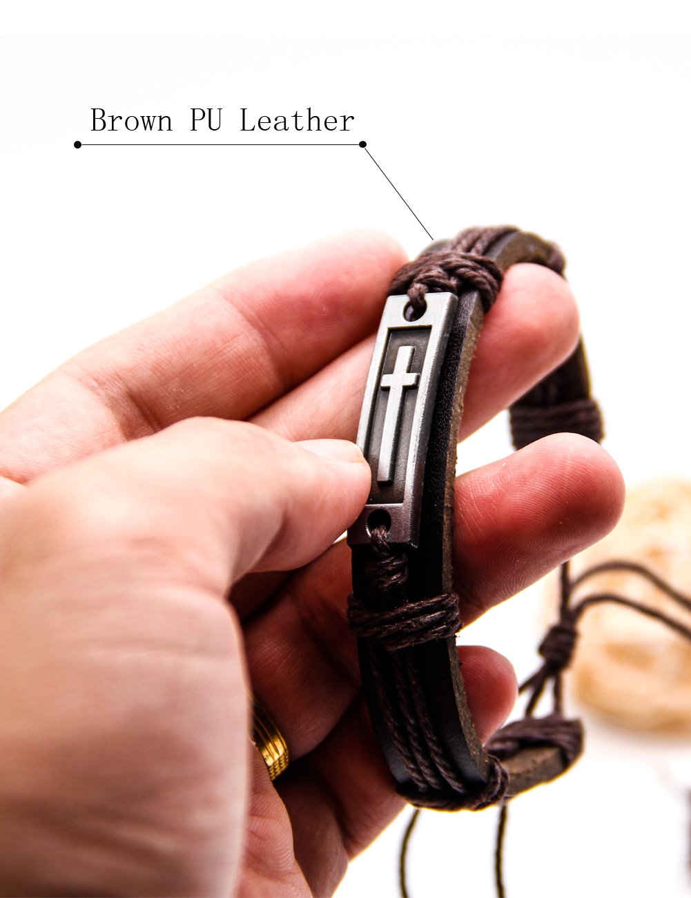 LNKRE JEWELRY Fashion Leather Criss Cross Bracelet Religious Christian Adjustable Wrap Bangle