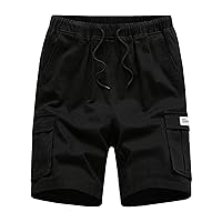 Gym Shorts Men Men's Plus Size Classic Fit Cargo Short Elastic Waist Drawstring Workout Jogger Shorts with Pockets