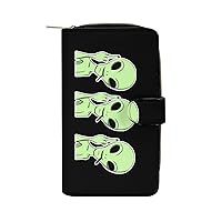 Middle Finger Alien Purse for Women Large Capacity Zip Around Travel Clutch Wallet with Compartment