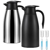 2 sets 68oz Thermal Coffee Carafe for keeping hot, Carafe for hot liquid, Airpot Insulated Coffee Carafe Stainless Steel Vacuum Thermal Pot for Coffee, Hot Water,Keep Hot 12 Hours (black+silver)