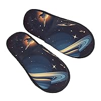 Outer space Furry Slippers for Men Women Fuzzy Memory Foam Slippers Warm Comfy Slip-on Bedroom Shoes Winter House Shoes for Indoor Outdoor Medium