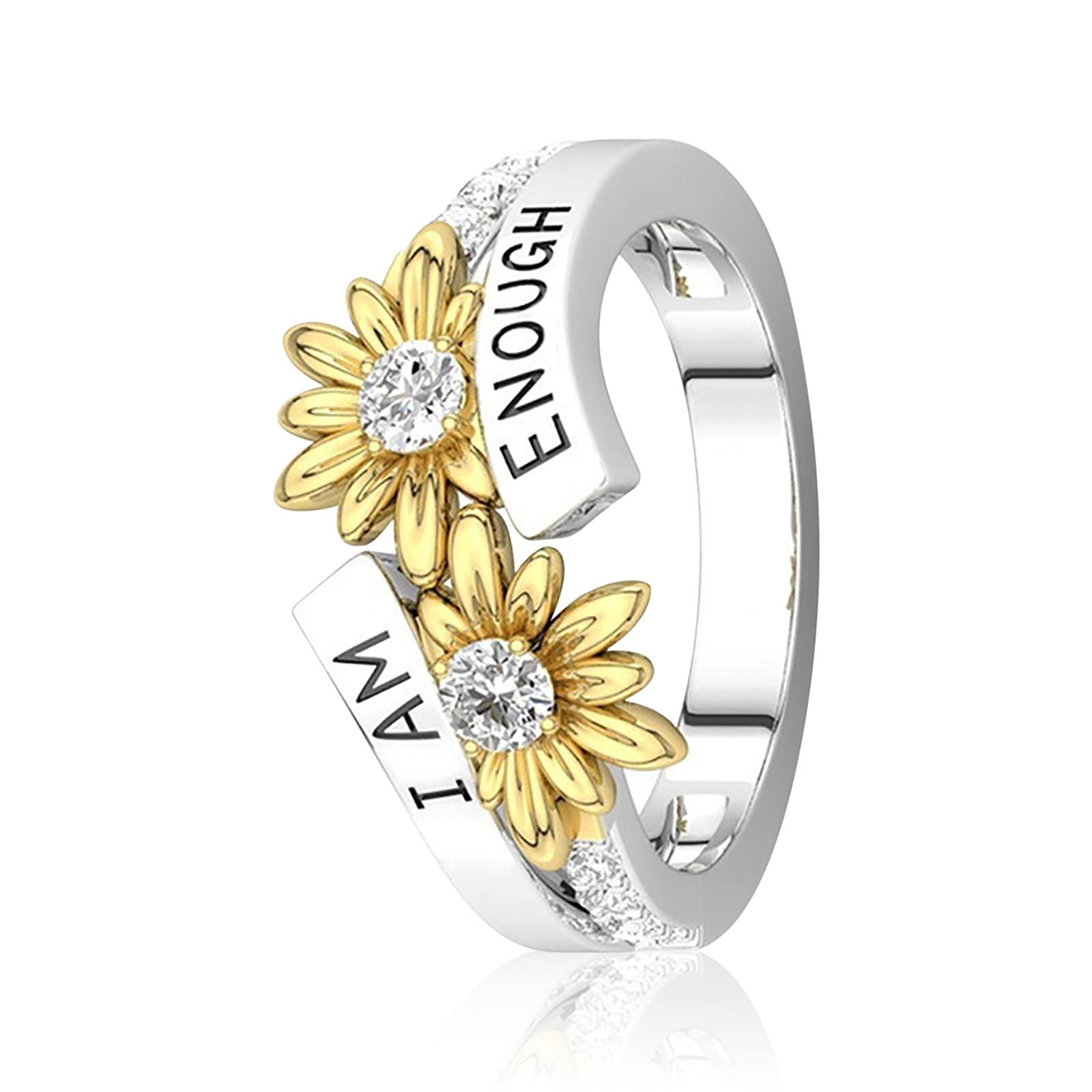 ManRiver Sunflower Rings for Women - I Am Enough Letters Carving Flower Promise Rings Jewelry Accessory Gifts Size 5-11