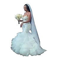 Plus Size Ruffles Organza Mermaid Sweetheart Women Ball Gown Wedding Dresses for Brides with Long Train Ivory