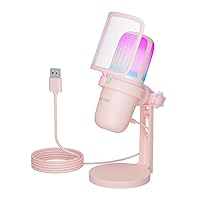 USB Microphone Gaming for PC Pink，Mini Computer Gaming Mic for PS4/ PS5/ Mac,Streaming Microphone for PC Gaming,Condenser Mic with RGB Streaming,PopFilter,Shock Mount for Recording,Podcasting