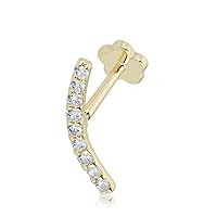 AVORA 14K Gold Simulated Diamond CZ Curved Bar Cartilage Piercing Flat Back Earring Body Jewelry (18 Gauge)