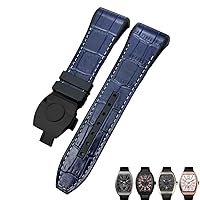 For Franck Muller Watch Band 28mm Cowhide Silicone Watch Strap Nylon Rubber Folding Buckle Watch Bands For Men Bracelet (Color : Blue white black, Size : 28mm)