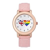 UK British and LGBT Flag PU Leather Strap Watch Wristwatches Dress Watch for Women