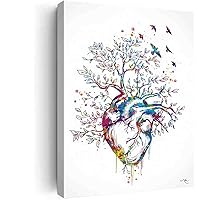 Modern Art Canvas,Heart Tree Watercolor Print Art Graduation Present Human Heart Cardiologist Gifts Medical Office School Clinic Wall Art Decor- 12 in x16 in-Ready to hang