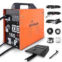 MIG Welder 160A Portable Welding Machine, Flux Core Wire Gasless Automatic Wire Feeding Welders, 110V AC Wire Feed Welder with Welding Gun, Grounding Clamp, Input Power Adapter Cable and Brush