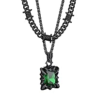 Bandmax Black Gothic Choker Chain Necklaces Set for Men Women Barbed Wire Chain Choker Dragon Claw Red Stone Emerald Pendant Chain