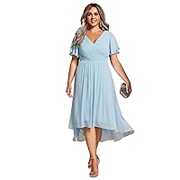 Ever-Pretty Women's A Line Ruched V Neck Short Sleeves Knee Length Plus Size Wedding Guest Dresses for Curvy Women 01923-DA