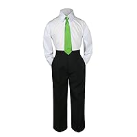3pc Formal Baby Toddler Teens Boys Lime Green Necktie Black Pants S-14 (14)