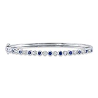 14k Gold Alternating Diamond and Blue Sapphire Bezel Bangle Bracelet (1.22ct)