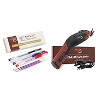 Madam Sew Heat Erasable Fabric Marking Pens - 4 Assorted Colors with 4 Refills & Electric Scissors for Fabric Cutting Non-Slip Grip Cuts Denim, Wool, Leather - REPLACEMENT BLADES AVAILABLE