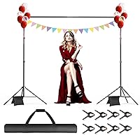 Backdrop Stand, 10x7ft(WxH) Photo Background Stand Adjustable Support Kit with 2 Crossbars, 8 Backdrop Clamps, 2 Sandbags and Carrying Bag for Parties Photography Wedding Decoration