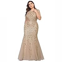 Summer Dresses for Women, Plus Size Sequin Mesh Mermaid Slim Evening Dress Beaded Leaves Pattern Formal Party Prom Gowns