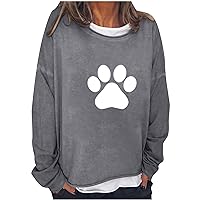 Dog Paw Graphic Pullover Shirts Womens Cute Print Sweatshirt Loose Fitting Long Sleeve Tops Trendy Fall Blouse
