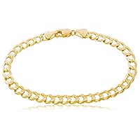 The Diamond Deal Mens Solid 14K Yellow Gold Shiny Cuban Comfort Curb Chain Bracelet with Lobster-Claw Clasp (7