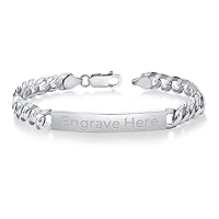 Gem Stone King Men's 925 Sterling Silver Personalized Engravable ID Bracelet (Curb Chain 8.5 Inch, 7mm Wide, Lobster Clasp, Made in Italy)