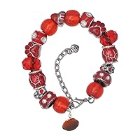 Resin Football - Red Paw Print Bead Bracelet, 7