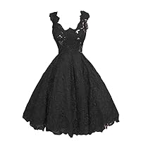 Women's Elegant Floral Lace Evening Gown Cap Sleeve Prom Party Dress US26W Black