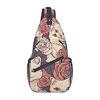 Rose Cat Sling Bag Lightweight Crossbody Bag Shoulder Bag Chest Bag Travel Backpack for Women Men