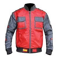 Men's Marty BTTF Jacket Mcfly Red and Gray Bomber Faux Leather Superhero Costume