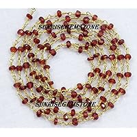 5 Feet Natural RED Garnet Gemstone Beads 24k Gold Plated with .925 Sterling Silver Wire Wrapped Beaded Link Chain.