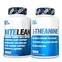 Evlution Nighttime Fat Burner Support Stack Nutrition L-theanine 200mg Capsules Plus Thermogenic Nite Lean Sleep Supplement Stack - Overnight Metabolism Booster for Weight Loss Support - 2 Pack