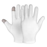 1 Pairs Medium Touch Screen Moisturizing Gloves White Cotton Moisturizing Gloves for OverNight Bedtime Heal Eczema Sleeping Lotion Hand Spa Treatment Gloves Repair Rough Cracked Dry Chapped Hands Skin