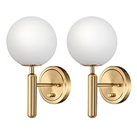 Dimmable Wall Sconces Set of Two, Gold Wall Light with Switch Decor Indoor, Mid Century Hardwired Globe Sconce Modern Wall Lamps for Bedroom Living Room(Bulb Included)