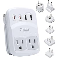 World Travel Adapter Kit 2 USB-A, USB-C US Outlets, 20W/QC 18W Power Delivery, Surge Protection, SWADAPT Compatible for Europe, UK, China, Australia, Japan Perfect Laptop (WPS-5B)