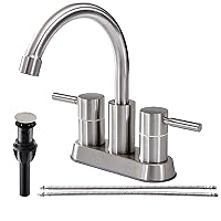 Brushed Nickel 4 inch Bathroom Faucet,2 Handle Bathroom Sink Faucet,Modern Bathroom Faucet Vanity Lavatory Faucets with Pop-Up Drain and Hot & Cold Water Hoses