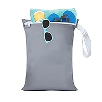 Yakuss Wet Dry Bags for Baby Cloth Diapers, Waterproof Reusable with Two Zippered Pockets and Stroller Strap Travel Beach Pool Yoga Gym Bag for Swimsuits, Soiled Baby Item & Wet Clothes -Grey, S